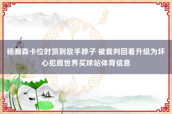 杨瀚森卡位时顶到敌手脖子 被裁判回看升级为坏心犯规世界买球站体育信息