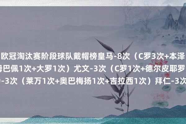 欧冠淘汰赛阶段球队戴帽榜皇马-8次（C罗3次+本泽马2次+巴尔韦德1次+姆巴佩1次+大罗1次）尤文-3次（C罗1次+德尔皮耶罗1次+因扎吉1次）多特-3次（莱万1次+奥巴梅扬1次+吉拉西1次）拜仁-3次（莱万1次+戈麦斯1次+奥利奇1次）巴萨-2次（梅西2次）    体育录像/图片